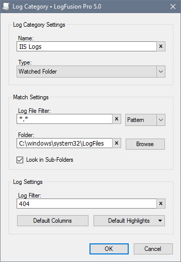 Log Category Edit Window