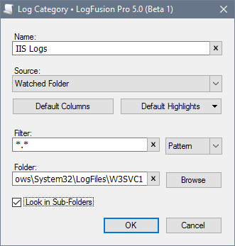 Log Category Edit Window